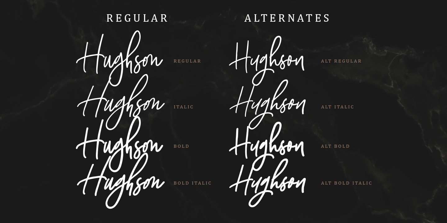 Ejemplo de fuente Hughson Alt Bold Italic